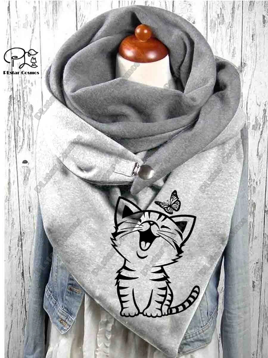 3D printed animal series cute kitten pattern warm shawl scarf spring and winter large triangle scarf casual gift M-1