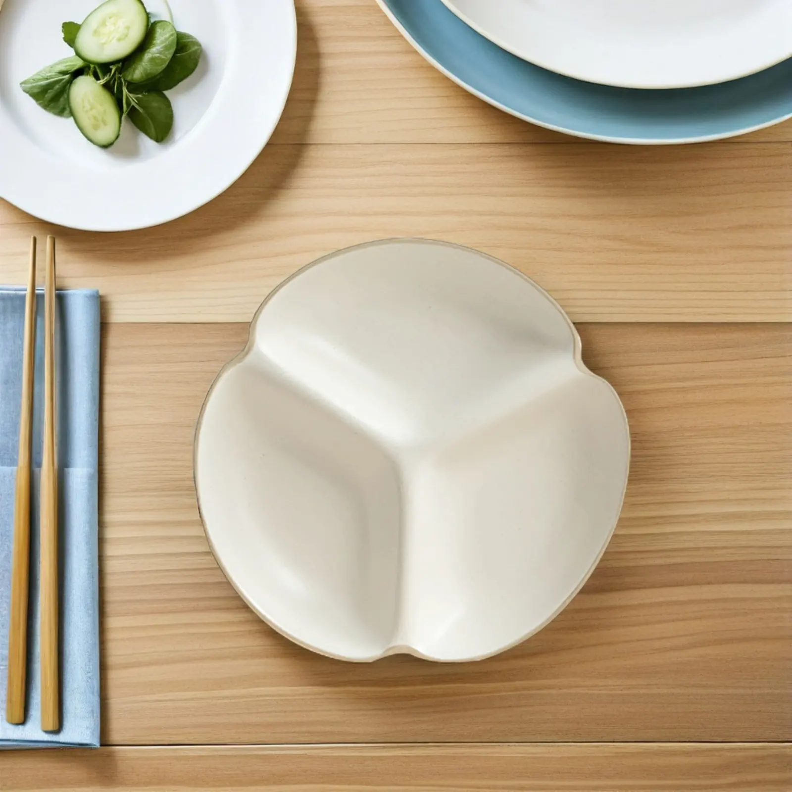 Ceramic Divided Plate 3-Compartment Portion Control Plate for Weight Management Healthy Eating Home Dining Restaurant