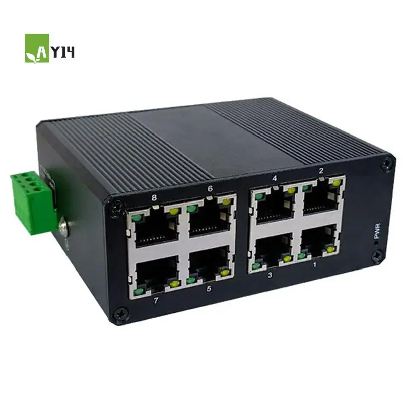 AY14 -8 Port Industrial Switch Mini Industry Ethernet Network Switch DIN Rail Plug And Play IP40 Protection