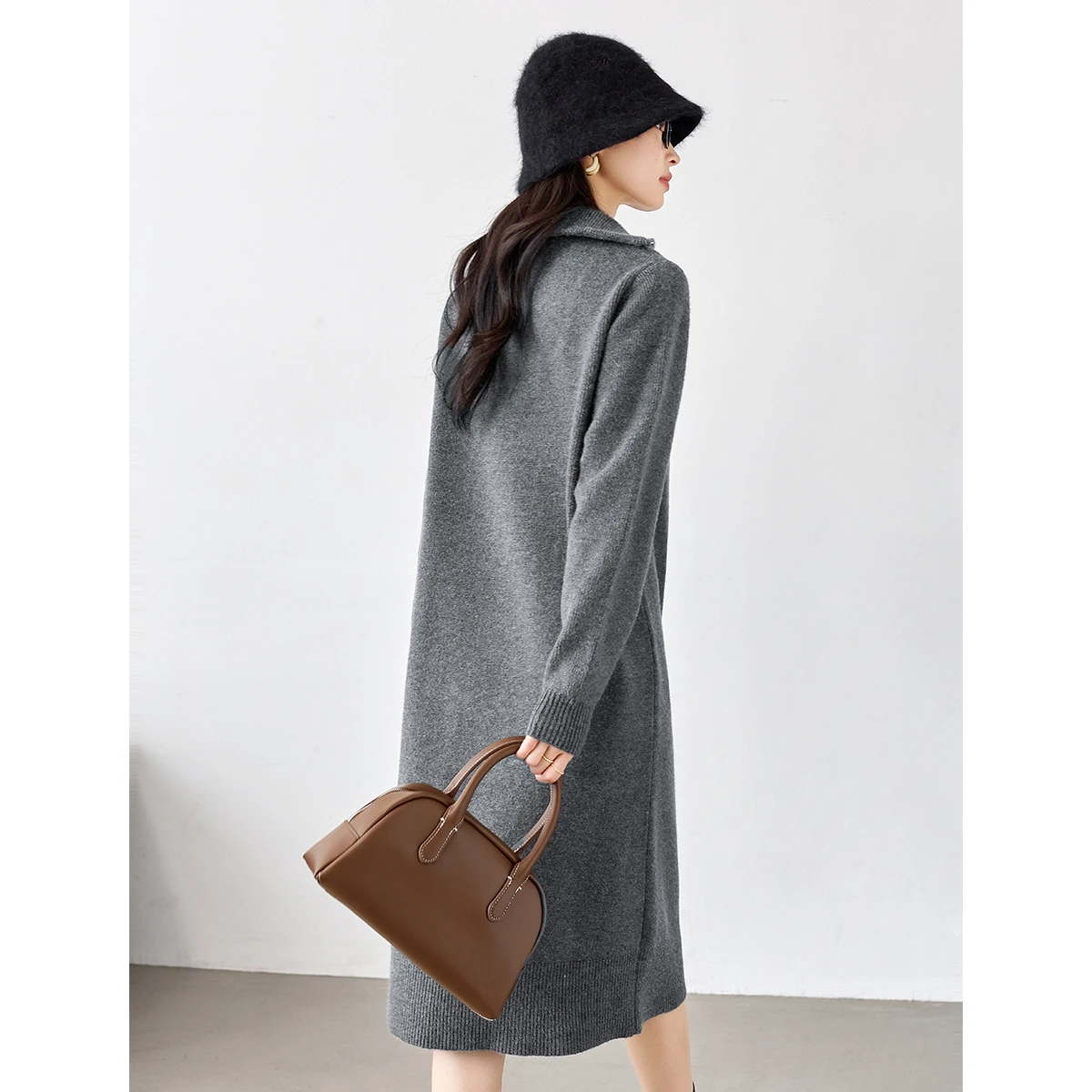 VIMLY-maxivestido tejido de cuello alto para mujer, ropa de trabajo de invierno, vestidos elegantes rectos para mujer, suéter de manga larga, vestido femenino 73582