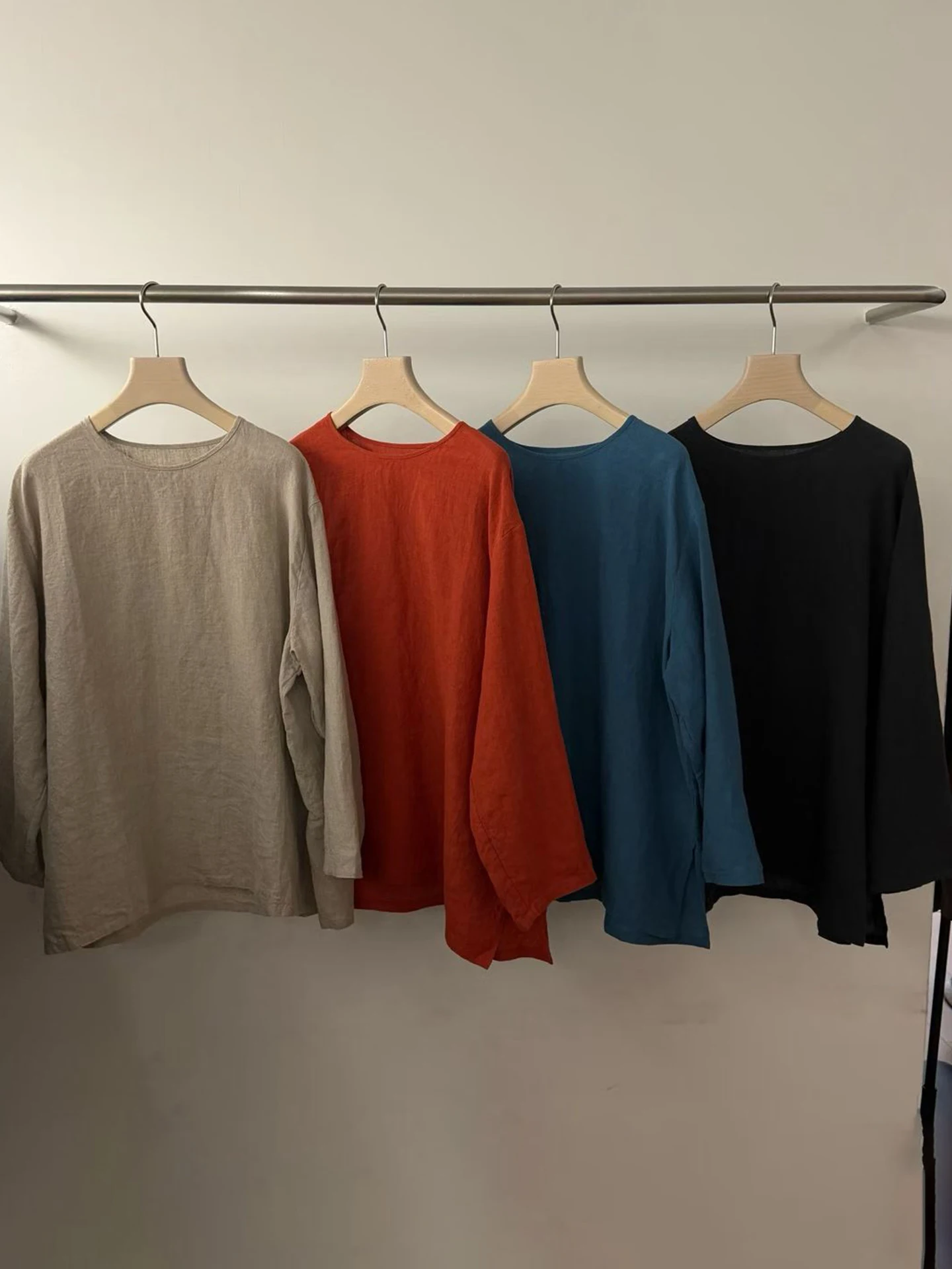 

High Quality Linen Top Loose Fit Retro Style plus Size Women's Clothing Spring Summer Red Color Natural Dye plus Size Shirt