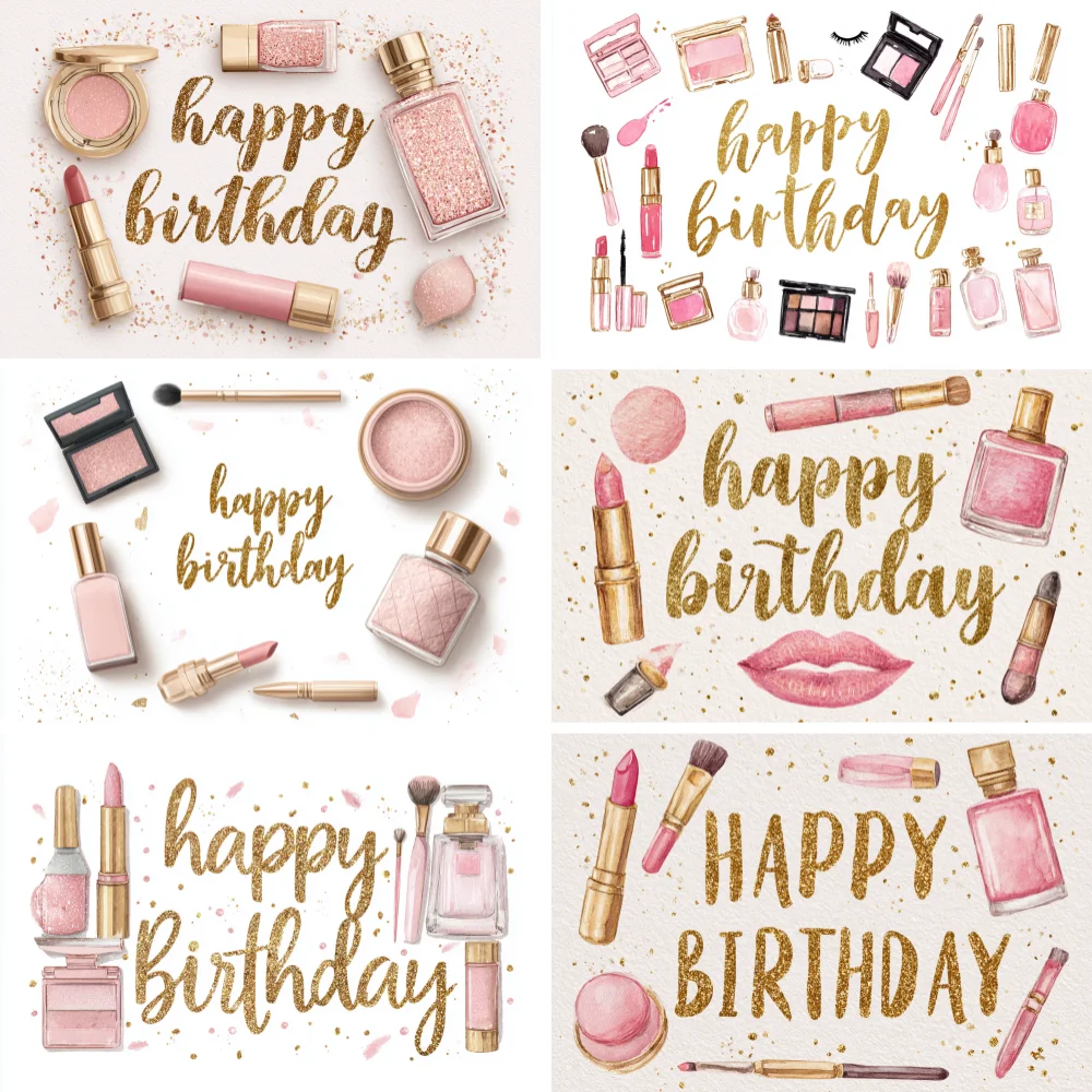 

Pink Lady Spa Birthday Party Cosmetics And Golden Shiny Fit For Girls Parties And Makeup Celebrations Backdrop Photo Studio