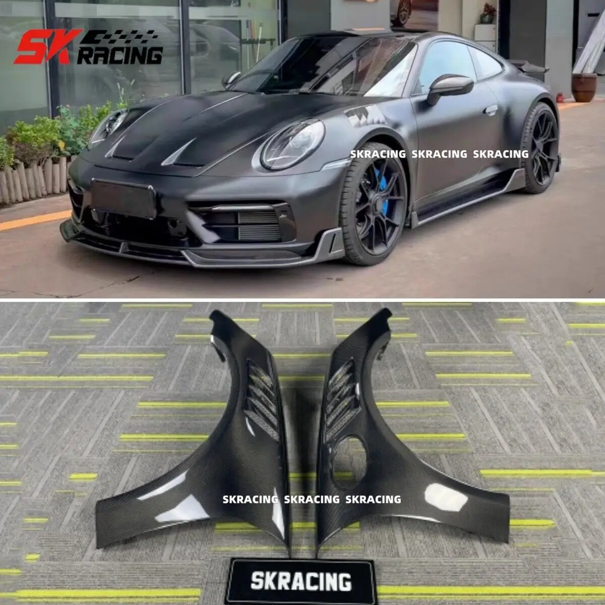 

For Porsche Carrera 911 992 Front Bumper Hood Side Fenders Cover Carbon Fiber