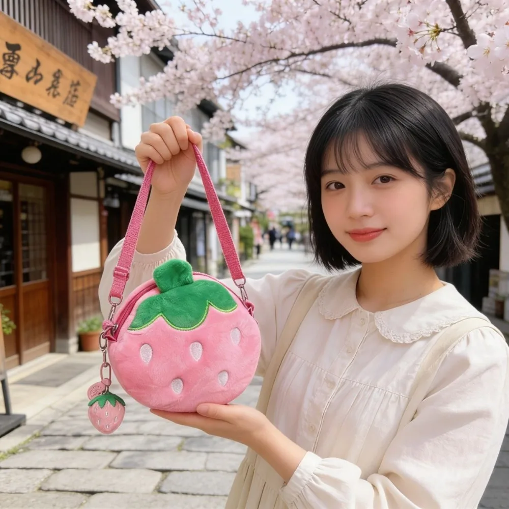 Adorable Cartoon Strawberry Shoulder Bag with Zipper Fruit Shape Crossbody Bag Mini Size Coin Purse for Kids, Adults