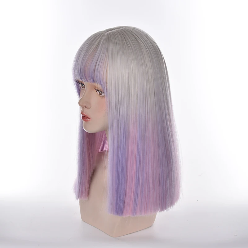 Synthetic Heat Resistant Lolita Wig With Bang Women's Short Straight Purple Wigs for Cosplay Party Daily