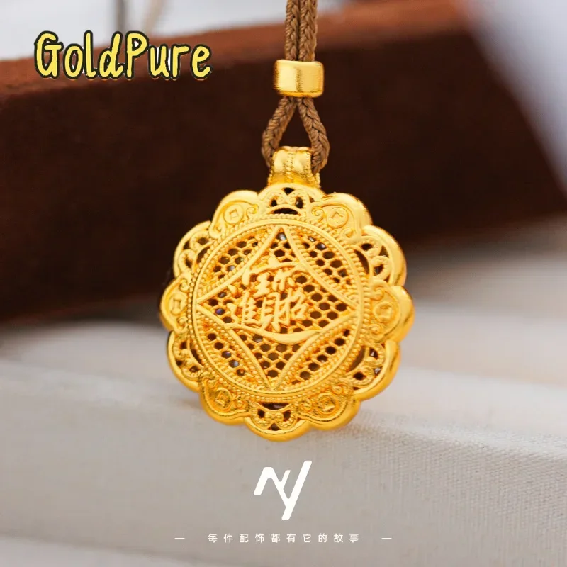 

Goldpure New Chinese Style 9999 24K Real Gold Hollow Silk to Attract Wealth and Treasure Money Pixiu Compass Pendant Women's Nec