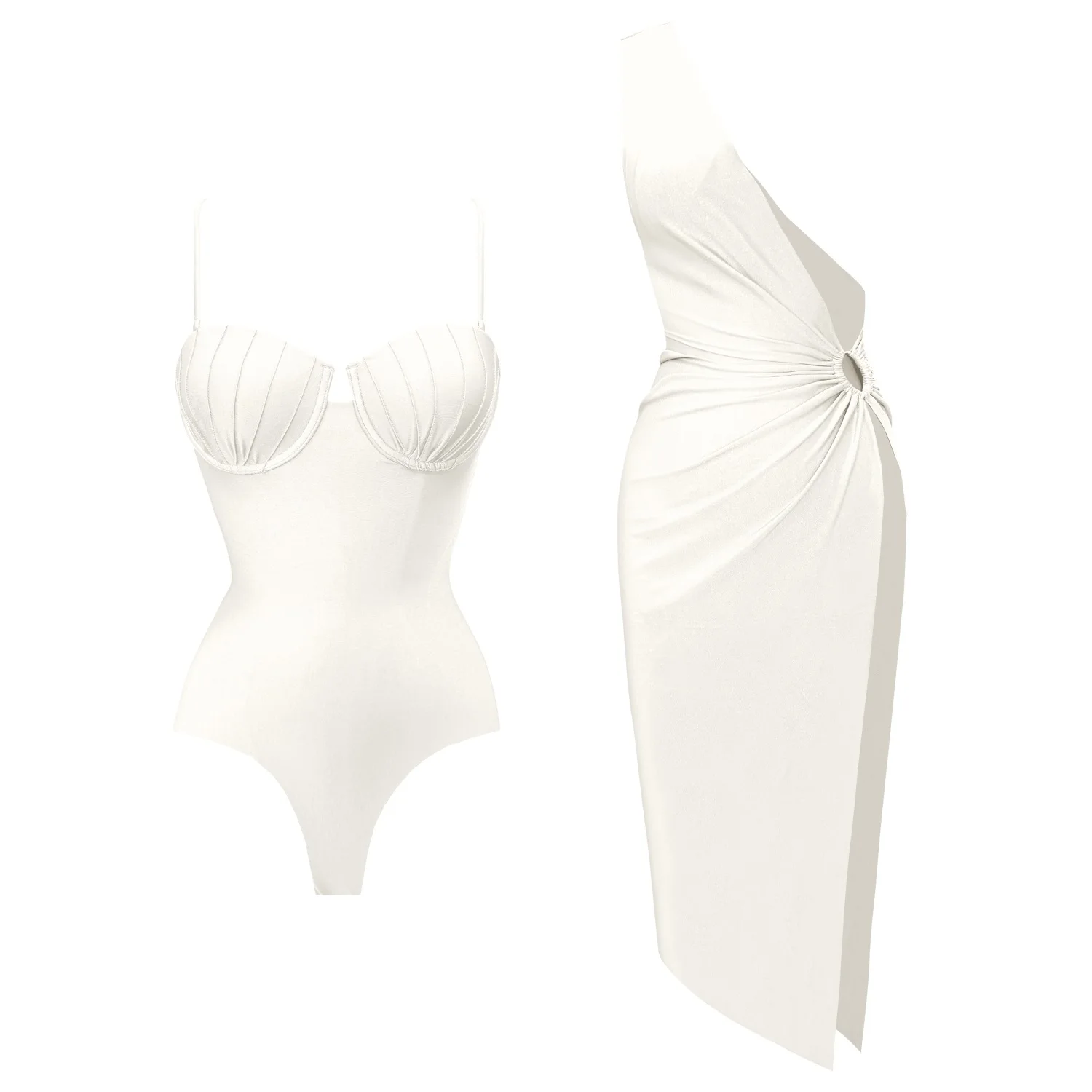 2024 2 Pcs Set Push Up One Piece Swimsuit Cut Out Swimwear Sexy Woman Swimsuit Bathingsuit Swim Suits Beachwear Bandeau Biquini image 2