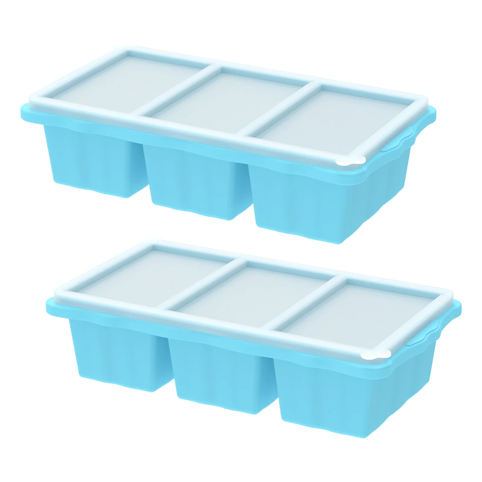 

2Pcs 3Grid Silicone Freezer Mold with Lid Refrigerated Food Storage Box Food Box Ice Tray Mold Ice Box Fresh-keeping Box