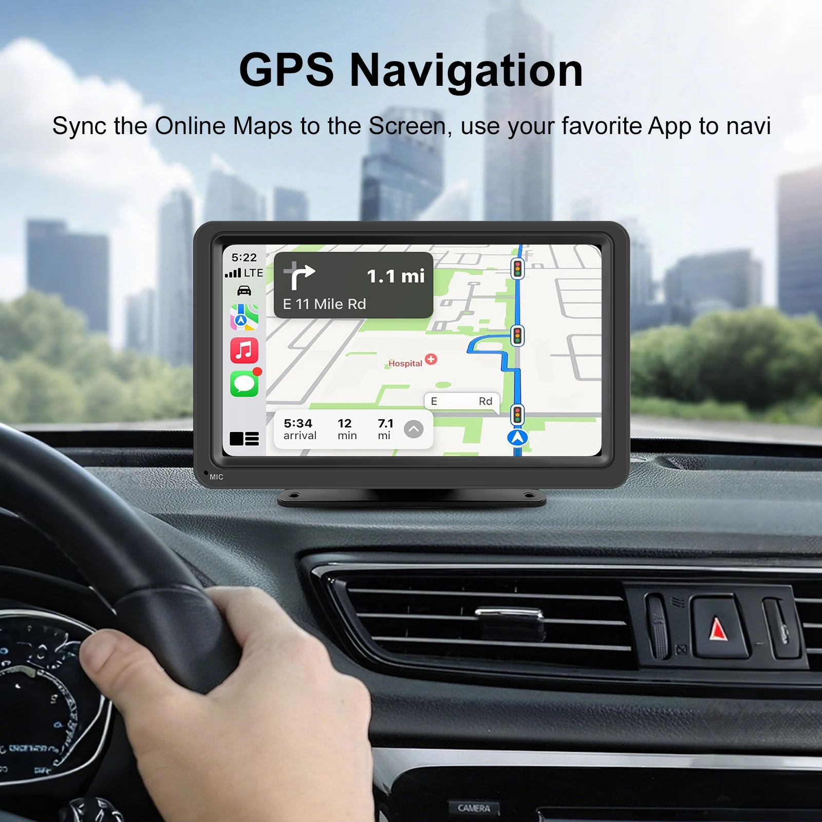 Universal 7 Inch IPS Portable CarPlay Touch Screen Wireless CarPlay Android Auto,Support Mirror Link Bluetooth FM Day/Night Mode