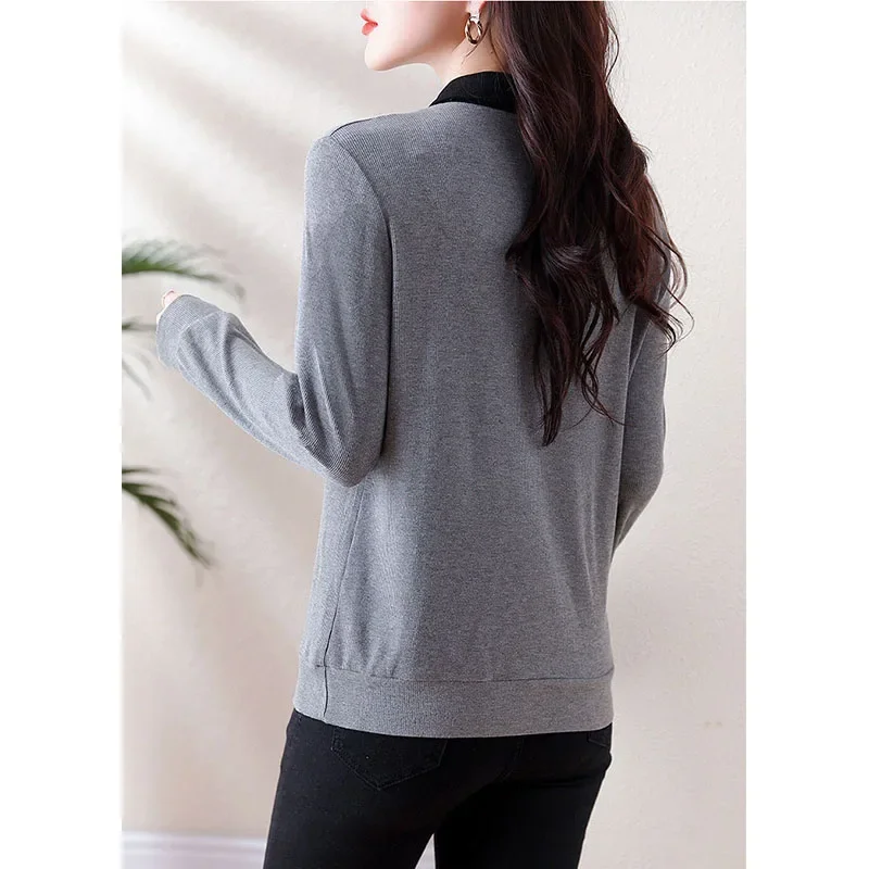 

Осенние поддельные рубашки из двух предметов, женские рубашки контрастного цвета с воротником-поло и пуговицами в стиле пэчворк, корейские модные тонкие топы с рукавами-лодочками JJ317