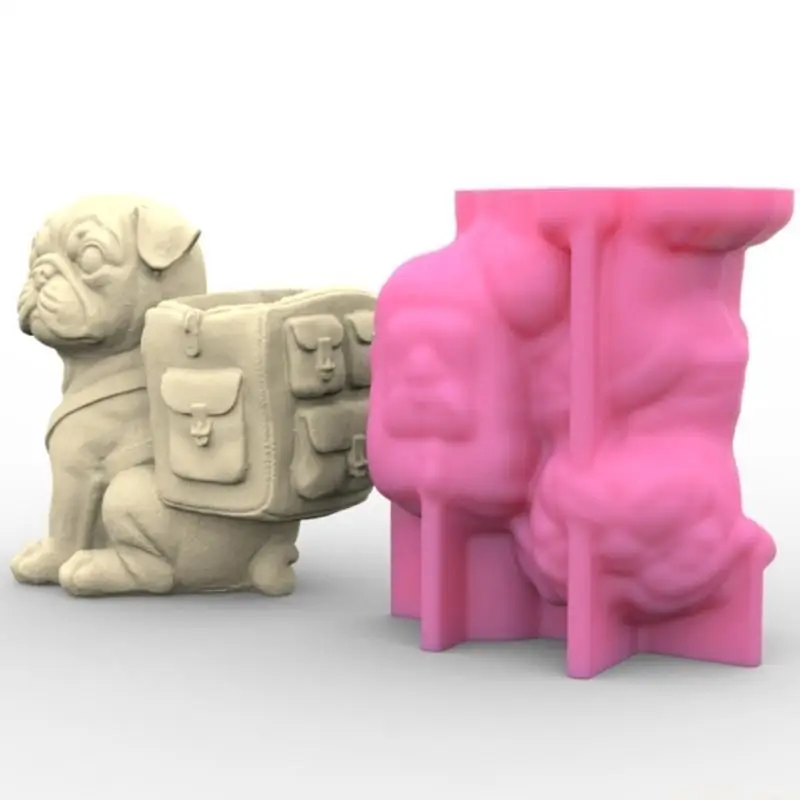 

D46E 3D Flower Pot Mold Easy to Use Silicone Mold Pug Shaped DIY Vase Mold for Crafts