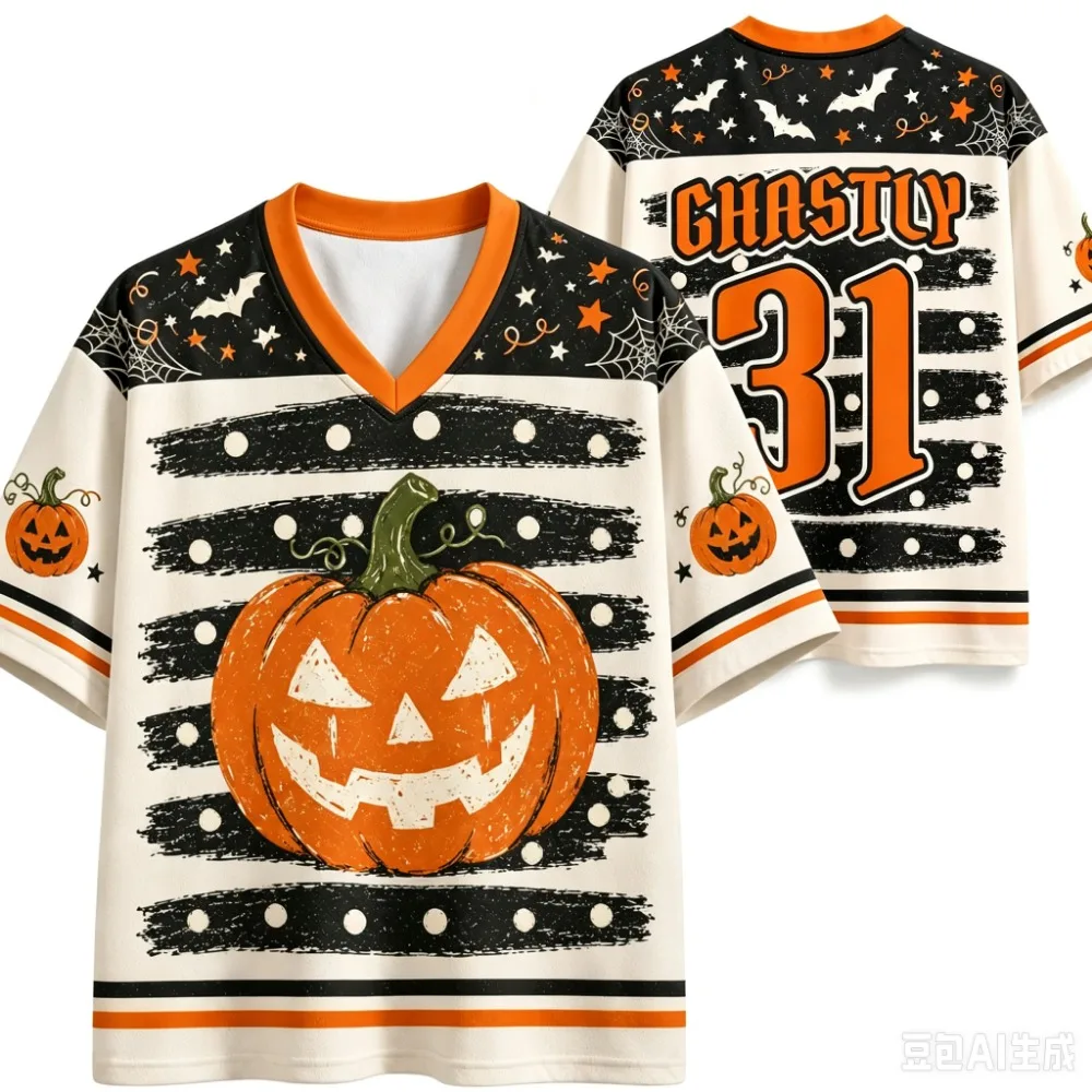 Halloween-Party 3D-gedrucktes Sport-T-Shirt mit V-Ausschnitt für Herren, schnelltrocknend und atmungsaktiv, für Outdoor, Streetwear, Freizeitkleidung, Eltern-Kind-Bekleidung – Detail 5