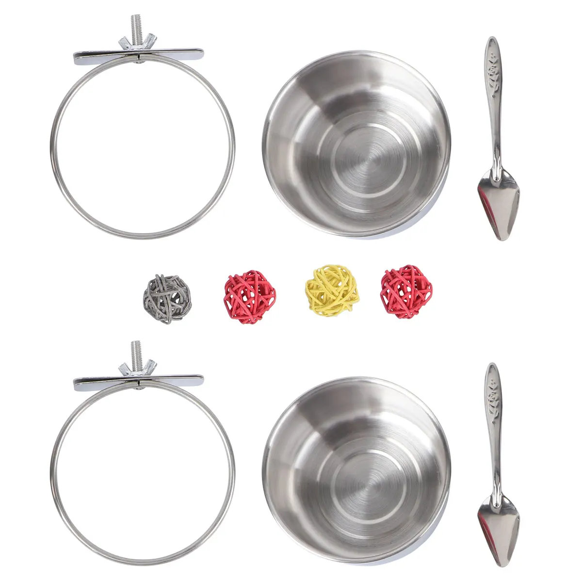 

8 Pcs Feeding Stainless Steel Feeding Bowl Bowl Stainless Steel Willow Spoon Durable Cage Bird Appliances Eco Friendly Pet