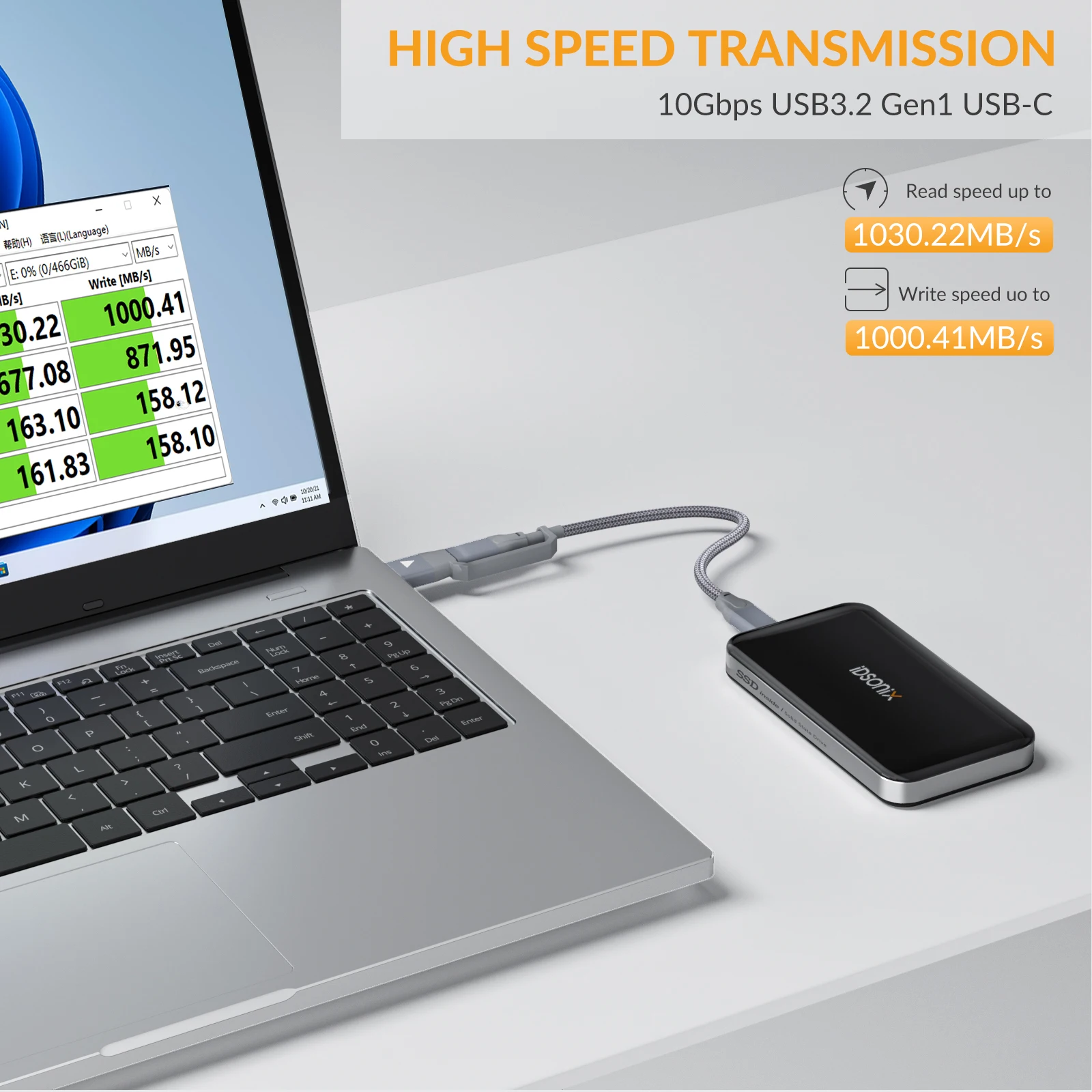 Idsonix tragbare ssd usb 3,2 1050 mb/s externes Solid-State-Laufwerk Typ c Festplatte Mini-Solid-State-Festplatte 1TB 500g pssd für Laptop