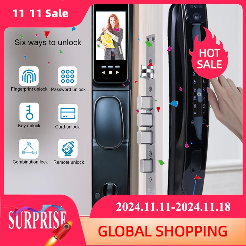 

Smart Fully Automatic Door Lock Electronic Peephole Biometric Fingerprint Password Card Key Unlock U Smart Go Remote Control