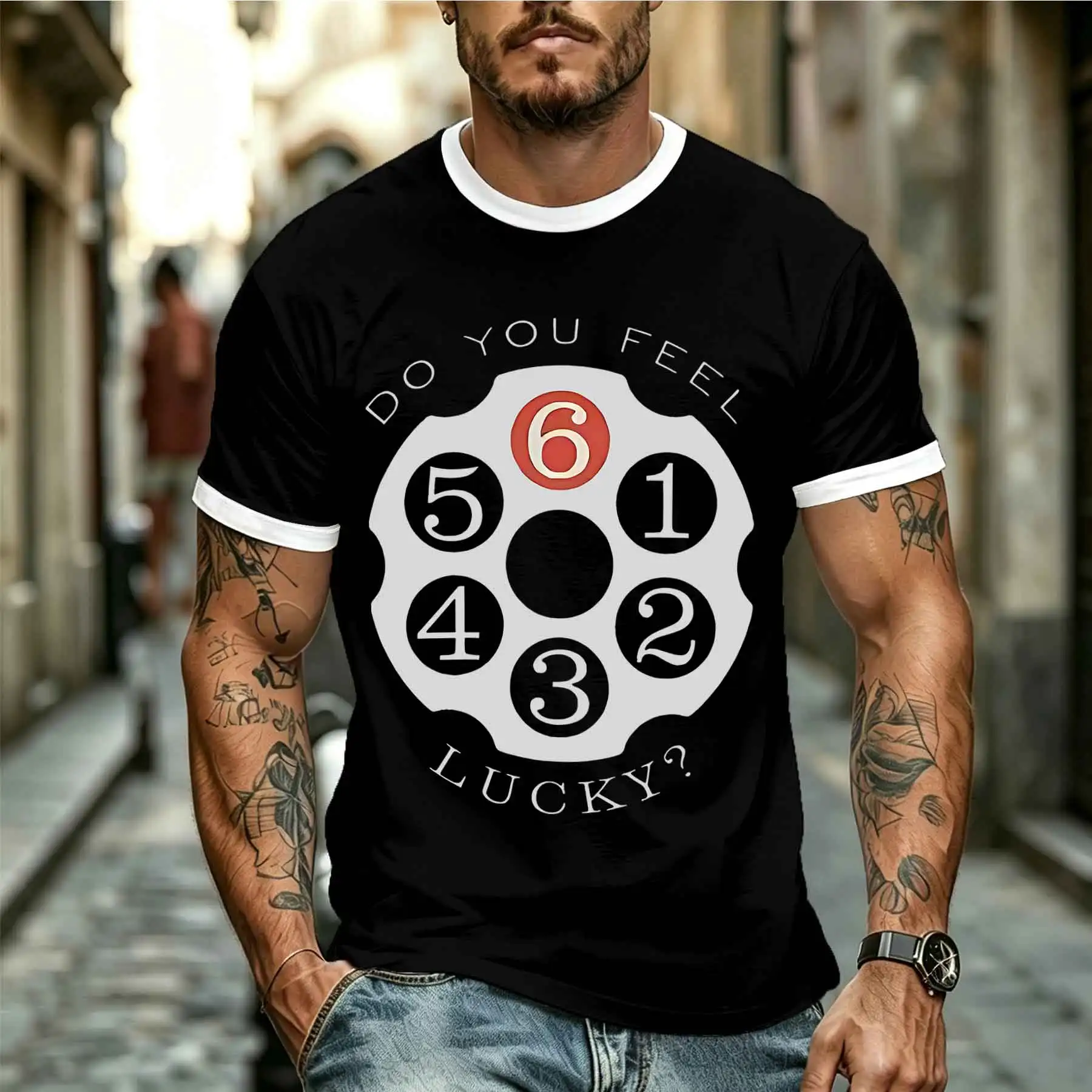 2026 new model Tee Stylish Comfortable Men's Lucky Number 6 Fun Spinner Graphic Tee Casual Crewneck Cool Streetwear Top Tee for