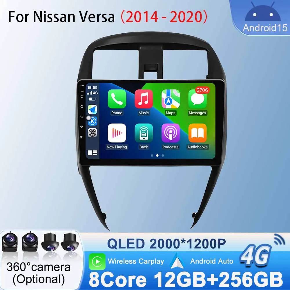 Radio Stereo for Nissan Versa 2014 - 2020 Android 15 Car WiFi Multimedia Video Player Wireless Carplay Touch Screen Android Auto
