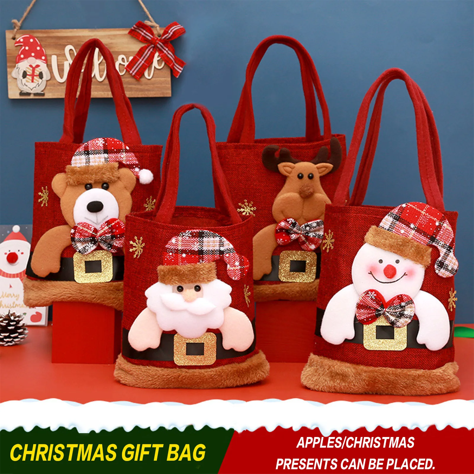 Christmas Gift Bags Cute Holiday Party Favor Pouches for Kids Family Festive Supplies Durable Cloth Candy Gifts Wrapping Bag