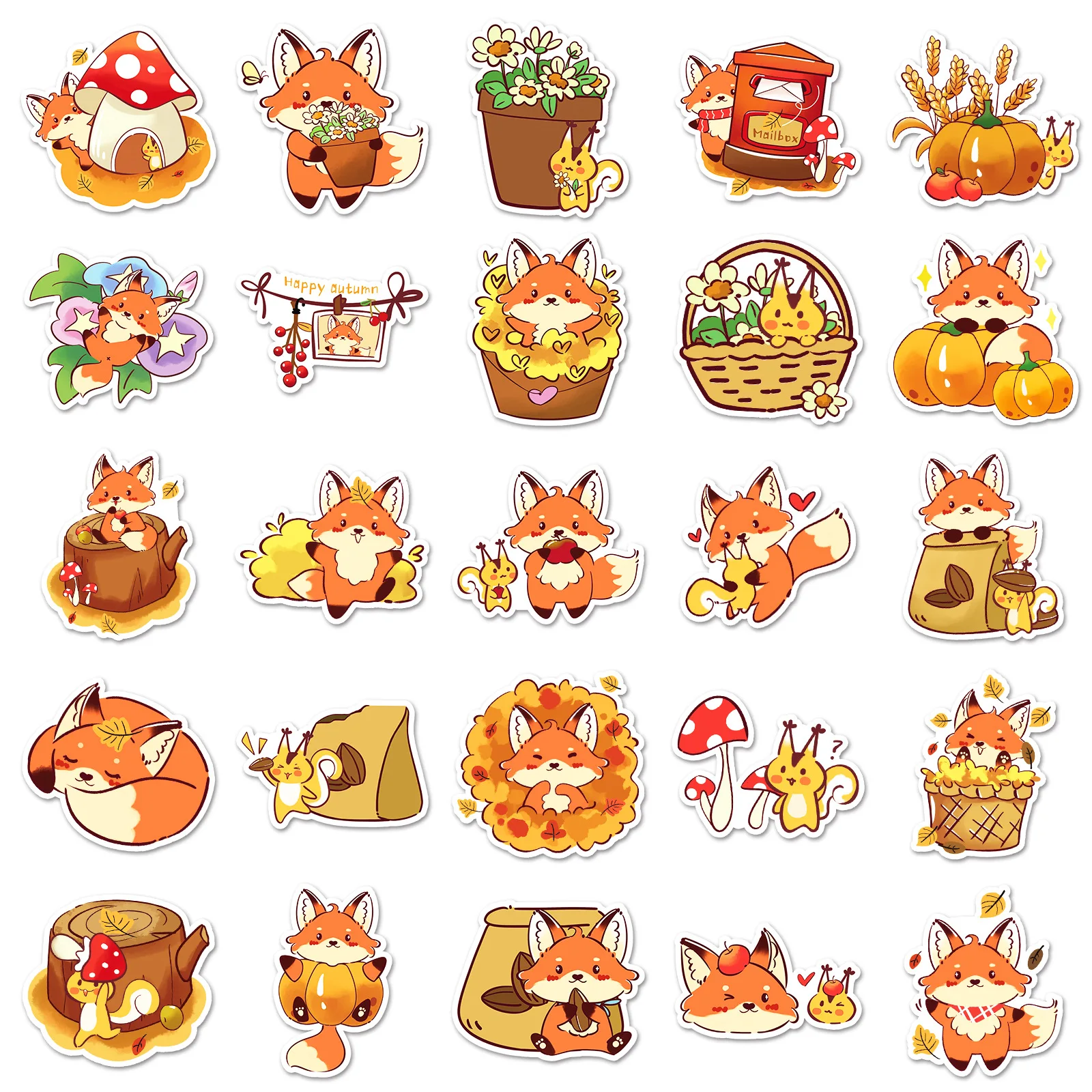 10/50 個リトルフォックスの秋の落書きステッカーかわいい手描き動物デカールノートブック電話ギターカップスケートボード防水ステッカー