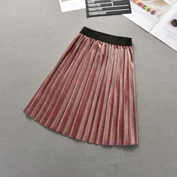 Children Clothing Girls Spring and Autumn Clothing 2024 New Gold Velvet Pleated Long Skirt Korean Girls Half Skirt