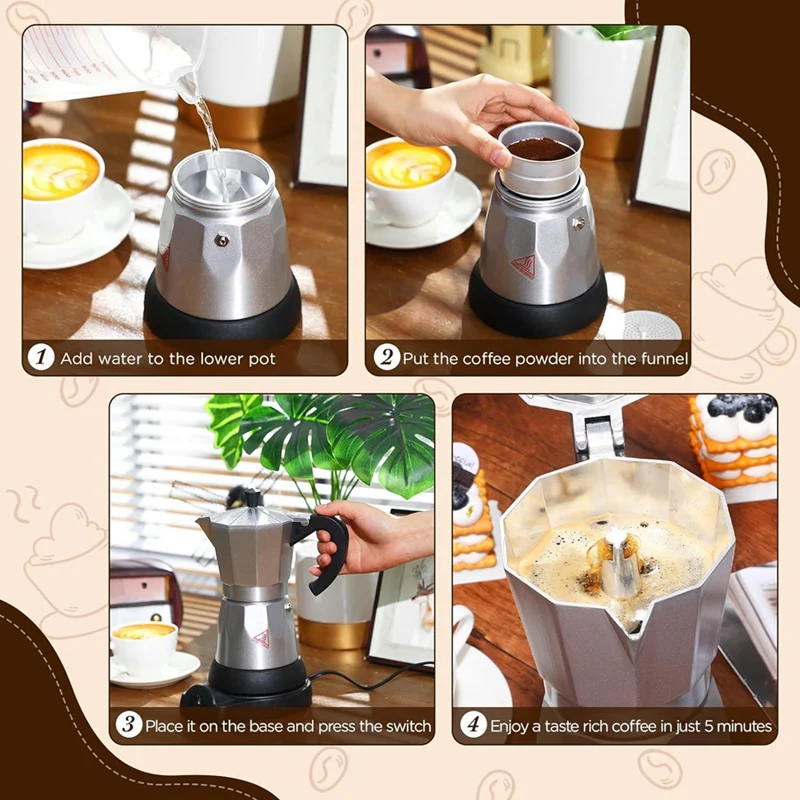 Coffee Pot 6 Cup Electric Espresso Coffee Maker Italian Moka Maker 300Ml Portable Moka Pot With Detachable Base Eu Plug