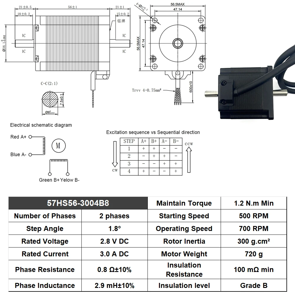 MHCNC NEMA23 Stepper Motor 1.2N.m 3A Double Axis 8mm for CNC engraving and milling machine 3D printer