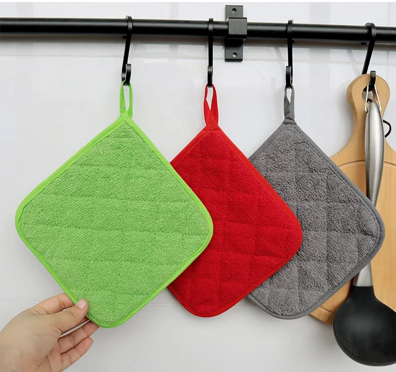 Solid Color Heat Insulation Pad Set Microwave Oven Glove Silver Coated Terry Cloth Pot Holder Tray Mat