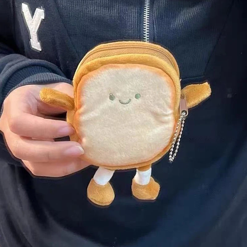 Plush Purse Toast Bread Lovely Mini Coin Portable Plush Key Card Earphone Storage Bag Wallet Pendant Keychain Girls Gifts Toys