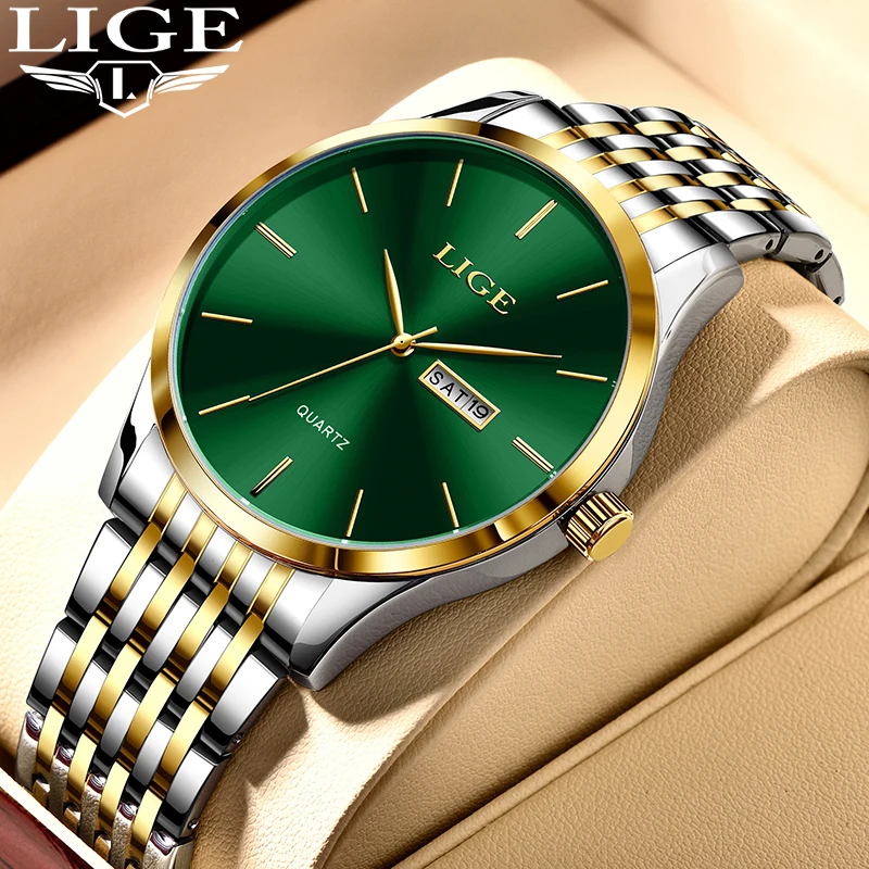 

LIGE 2024 Top Brand Luxury Mens Watches Luminous Waterproof Stainless Steel Watch Quartz Men Date Calendar Business Wristwatch