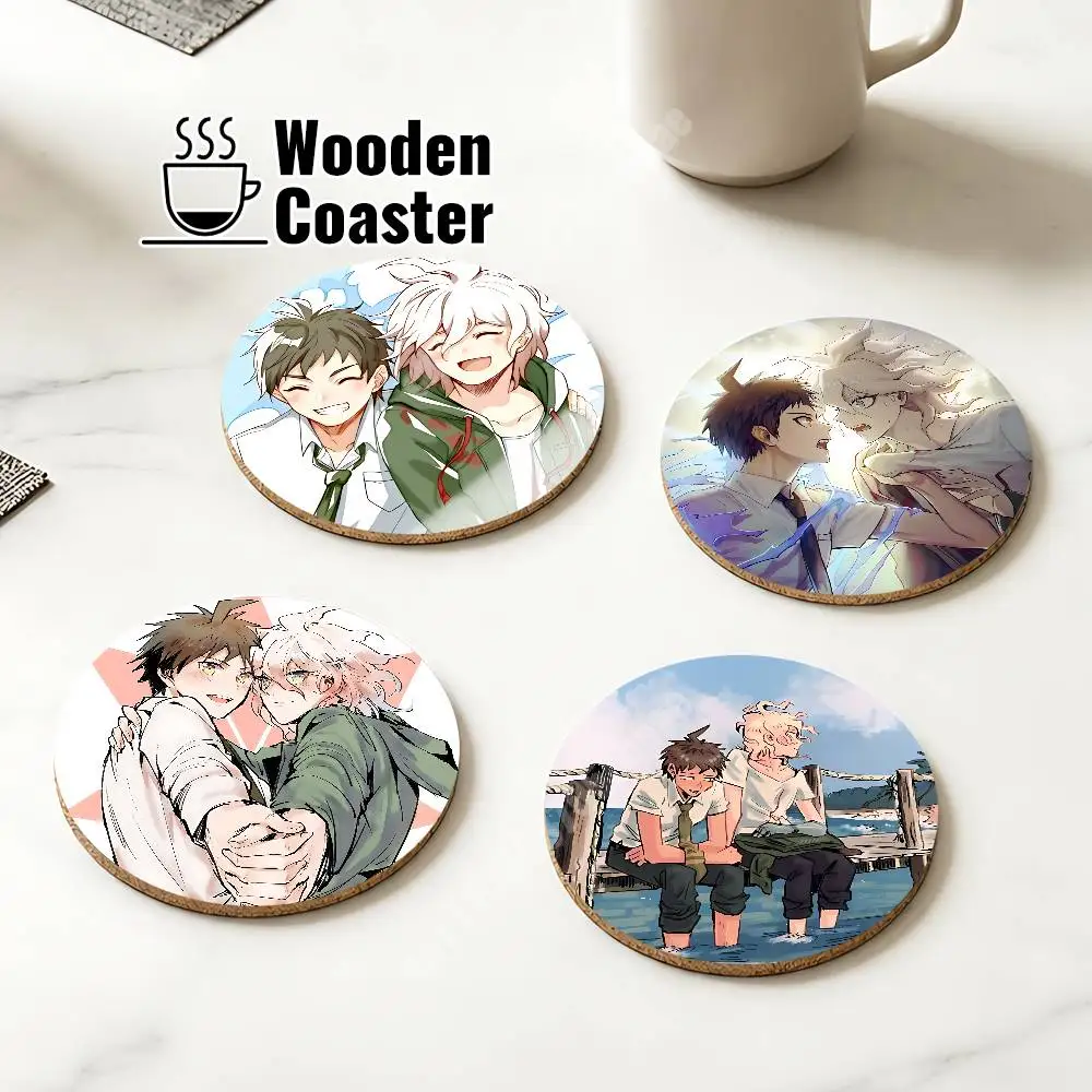 Komahina Danganronpa Komaeda & Hinata Wooden Cup Mat Cappuccino Vodka Juice Water Coaster for Flower Shop