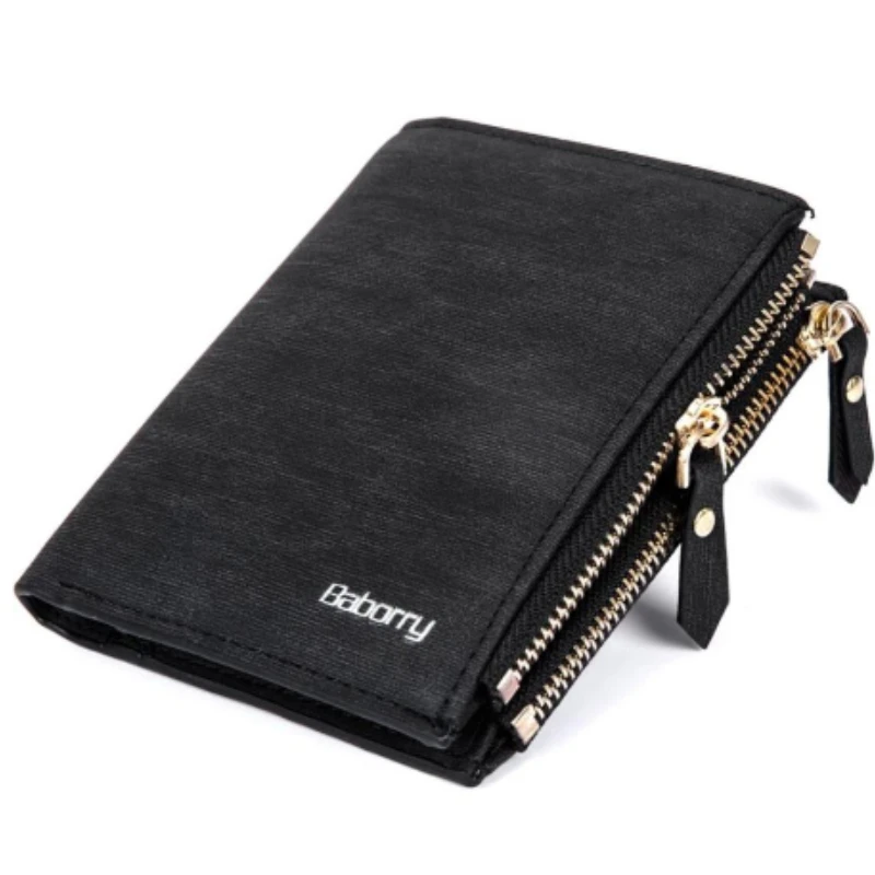 男性用のビンテージスタイルのジッパー付きアンチRFID保護ウォレット,頑丈なソフトpuカードホルダー