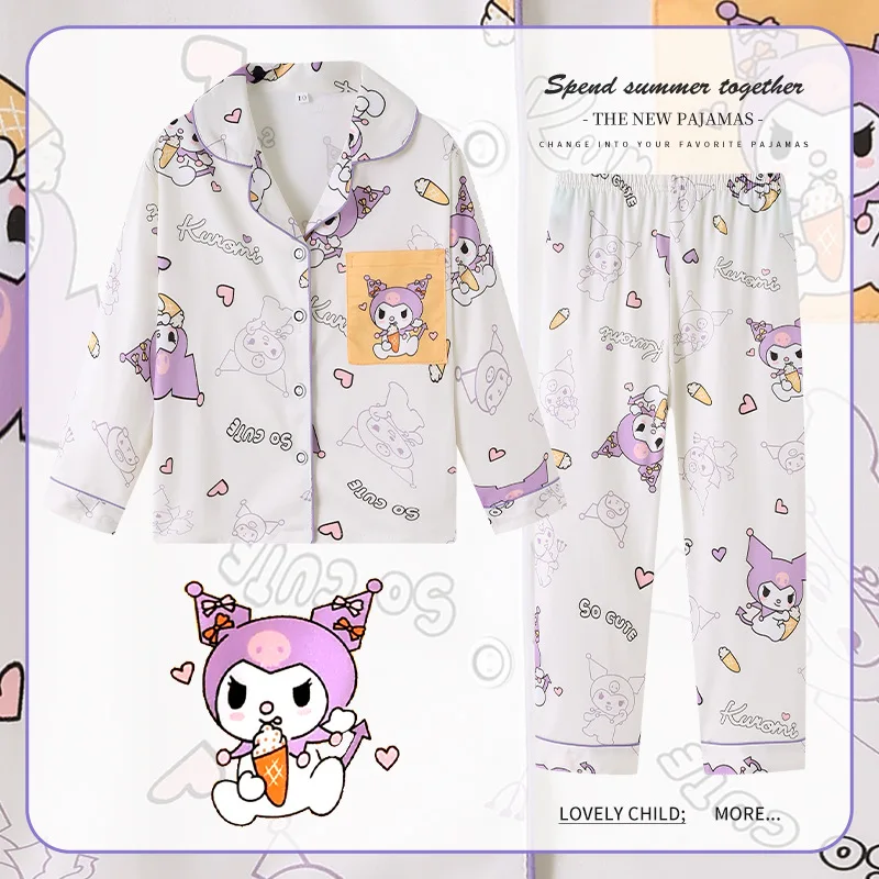 2024 Sanrio Cinnamoroll детский Пижамный костюм Hello Kitty Kuromi детские пижамы с длинным рукавом мультфильм аниме хлопковая Повседневная Пижама комплект