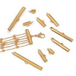 20pcs Stainless steel Crimp End Beads Slide End Clasp With Chain Buckles Tubes Slider End Caps Connectors For DIY Jewelry Making