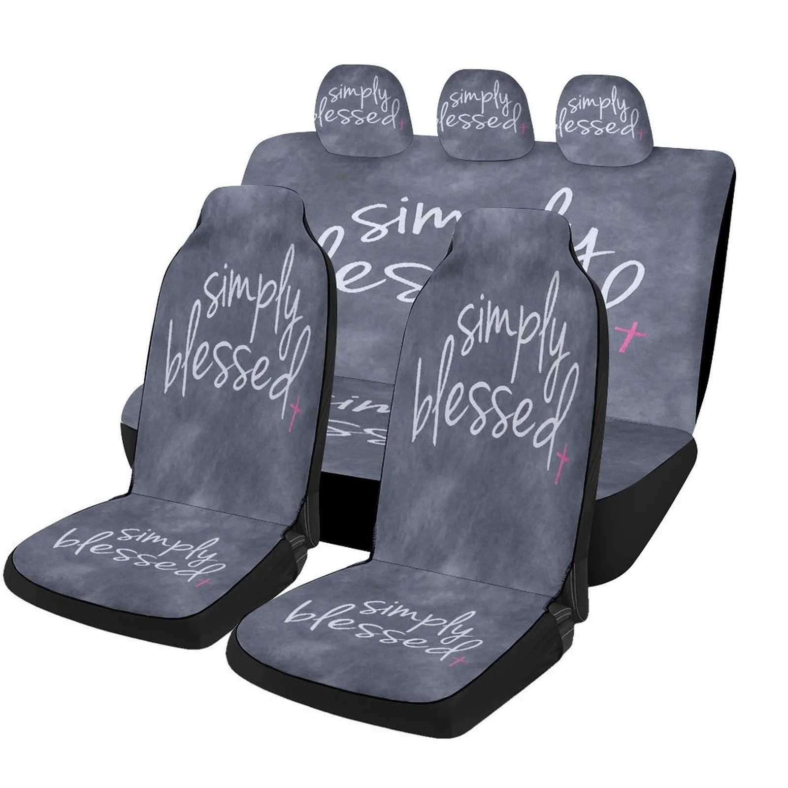 Simply Blessed Car Seat Cover Set - Full Set For 2 Front & Rear Seats, All-Season Fit, Machine Washable, Durable Polyester, Tren