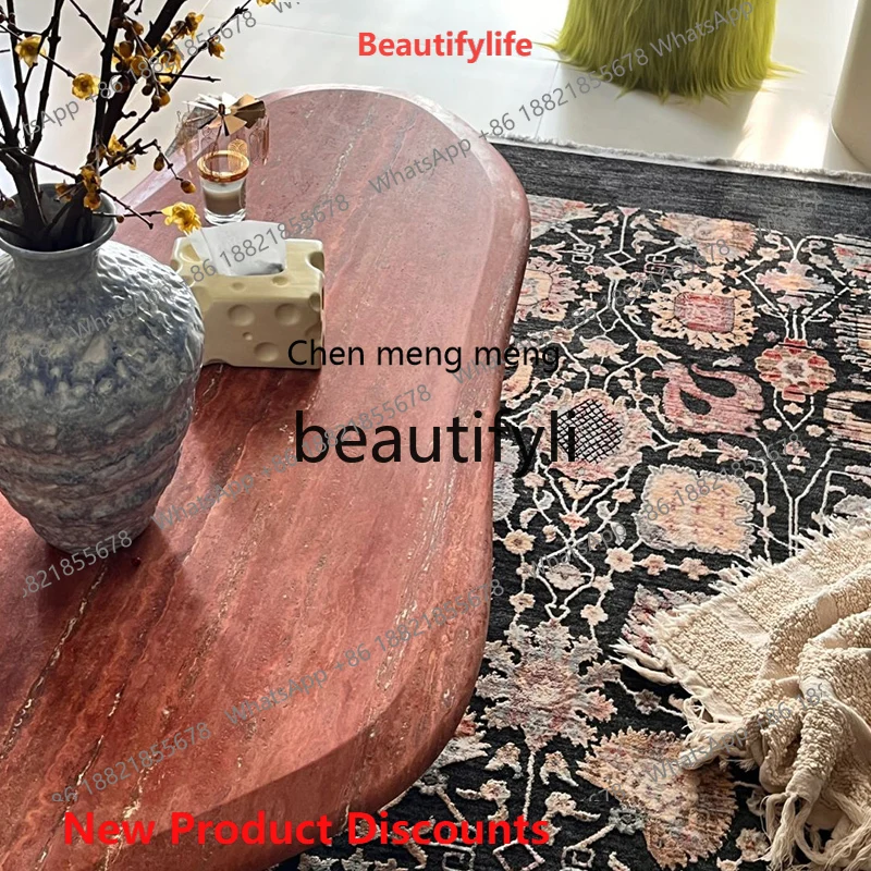 

2003 Natural red travertine living room coffee table marble small tea table designer creative luxury stone low table