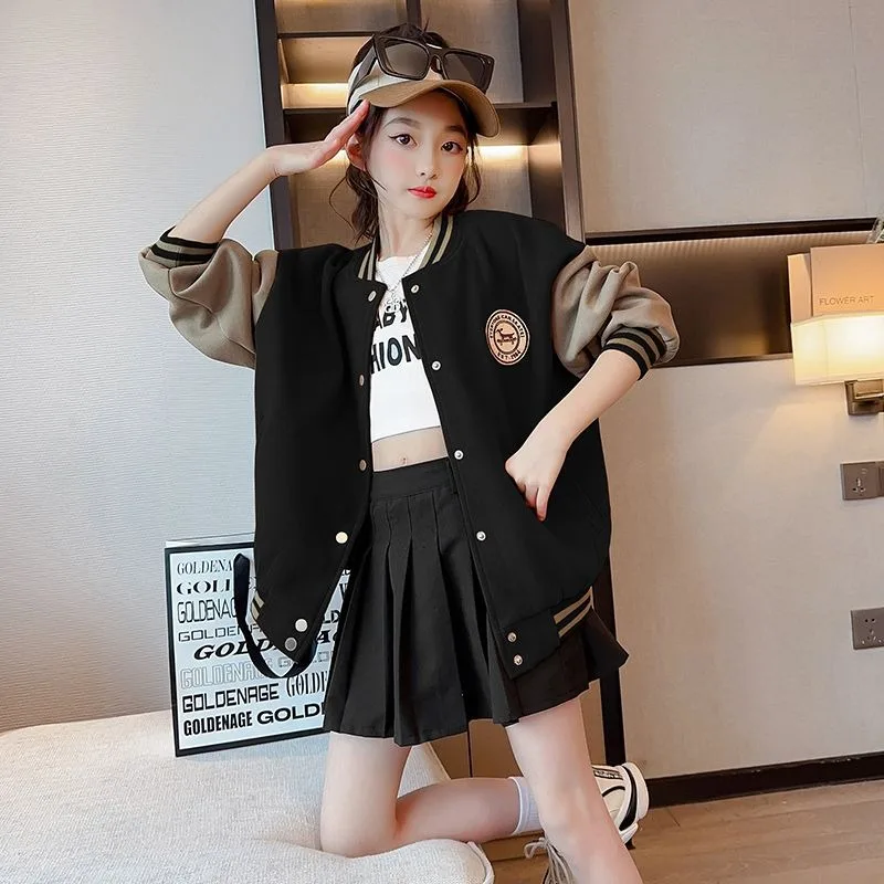 

Термохлопковая бейсбольная куртка для девочек, весенне-осенне-зимнее детское пальто, стильная стеганая спортивная одежда на открытом воздухе, детская модная куртка