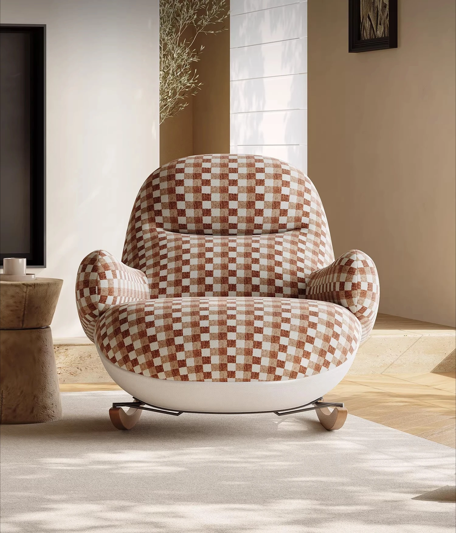 Simple cookie rocking chair original patent cherry wood single leisure recliner balcony living room nap lazy sofa chair