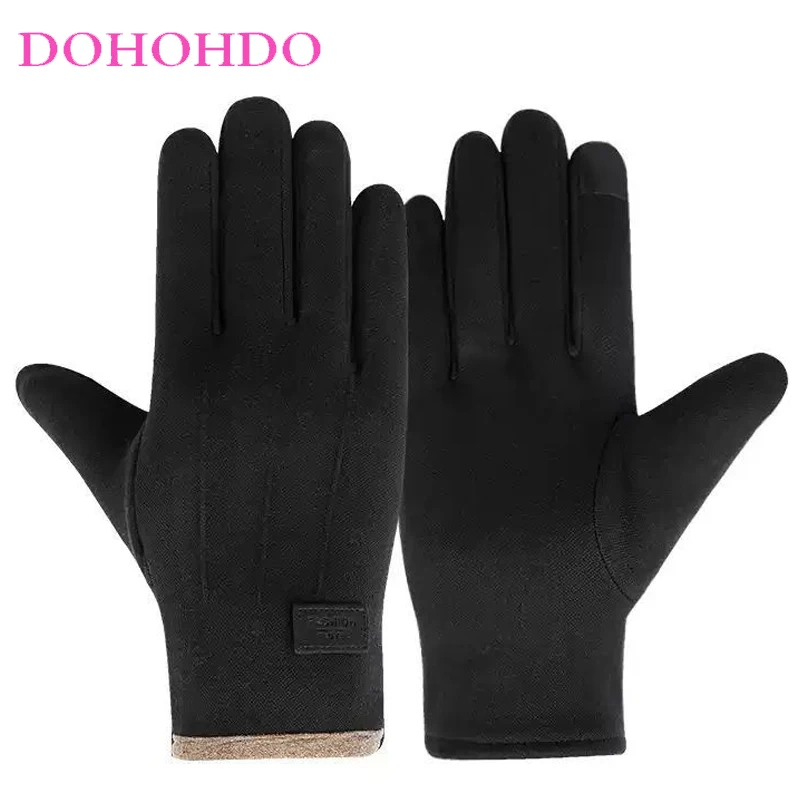 Velvet Gloves Ladies Three-ribbed Warm Gloves Winter Plus Velvet Outdoor Touch Screen Black Gloves Driving Riding Guantes Moto