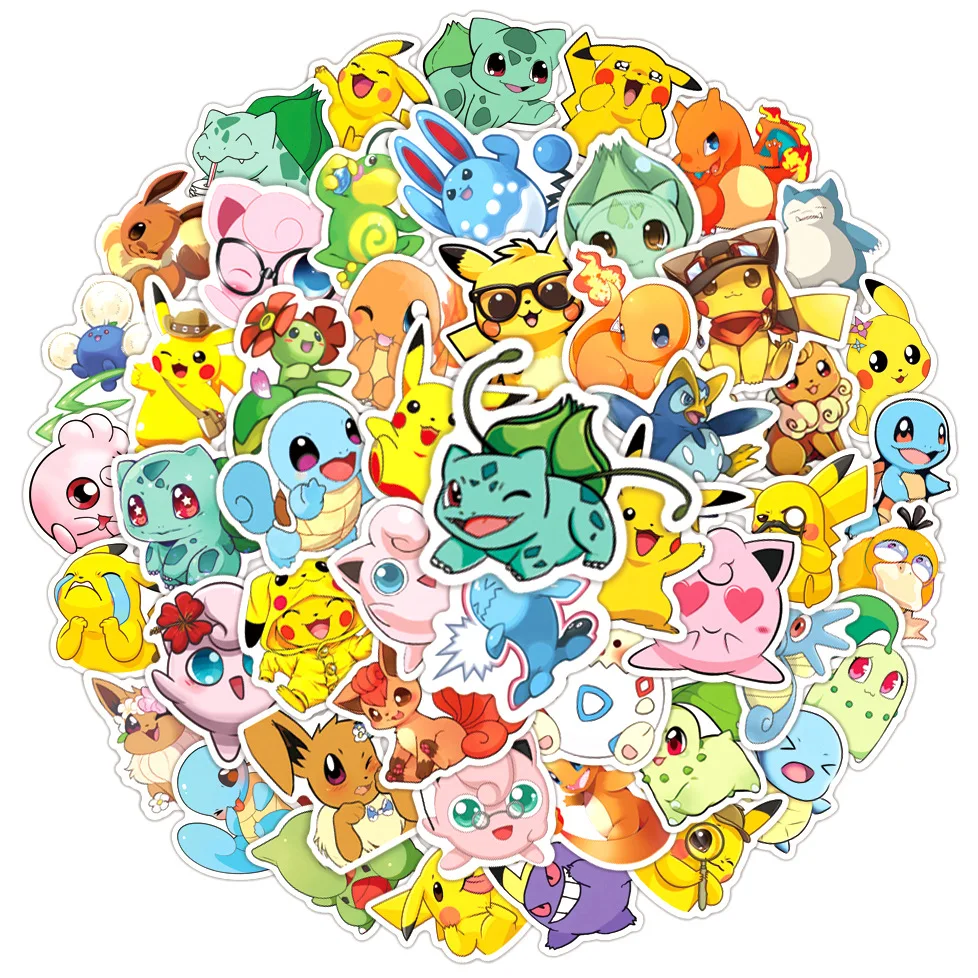 50pcs Cute Pokémon Pikachu Mobile Phone Case Water Cup Waterproof Sticker