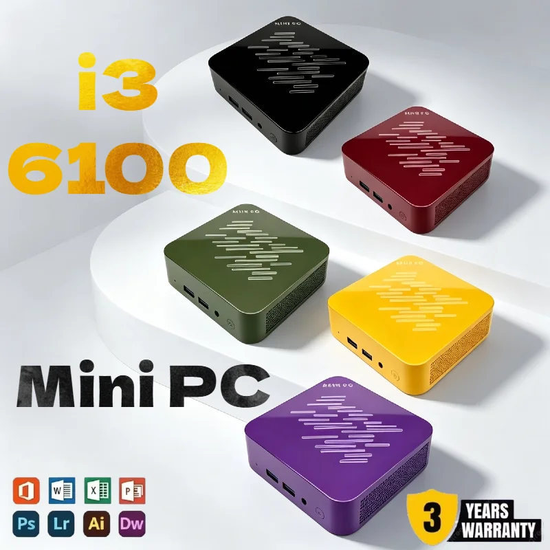 New Mini PC Intel Core i3-6100 16GB RAM Optional 1TB/2TB SSD WiFi6 Bluetooth 5.2 1000M Ethernet Daily Office Light Gaming Host