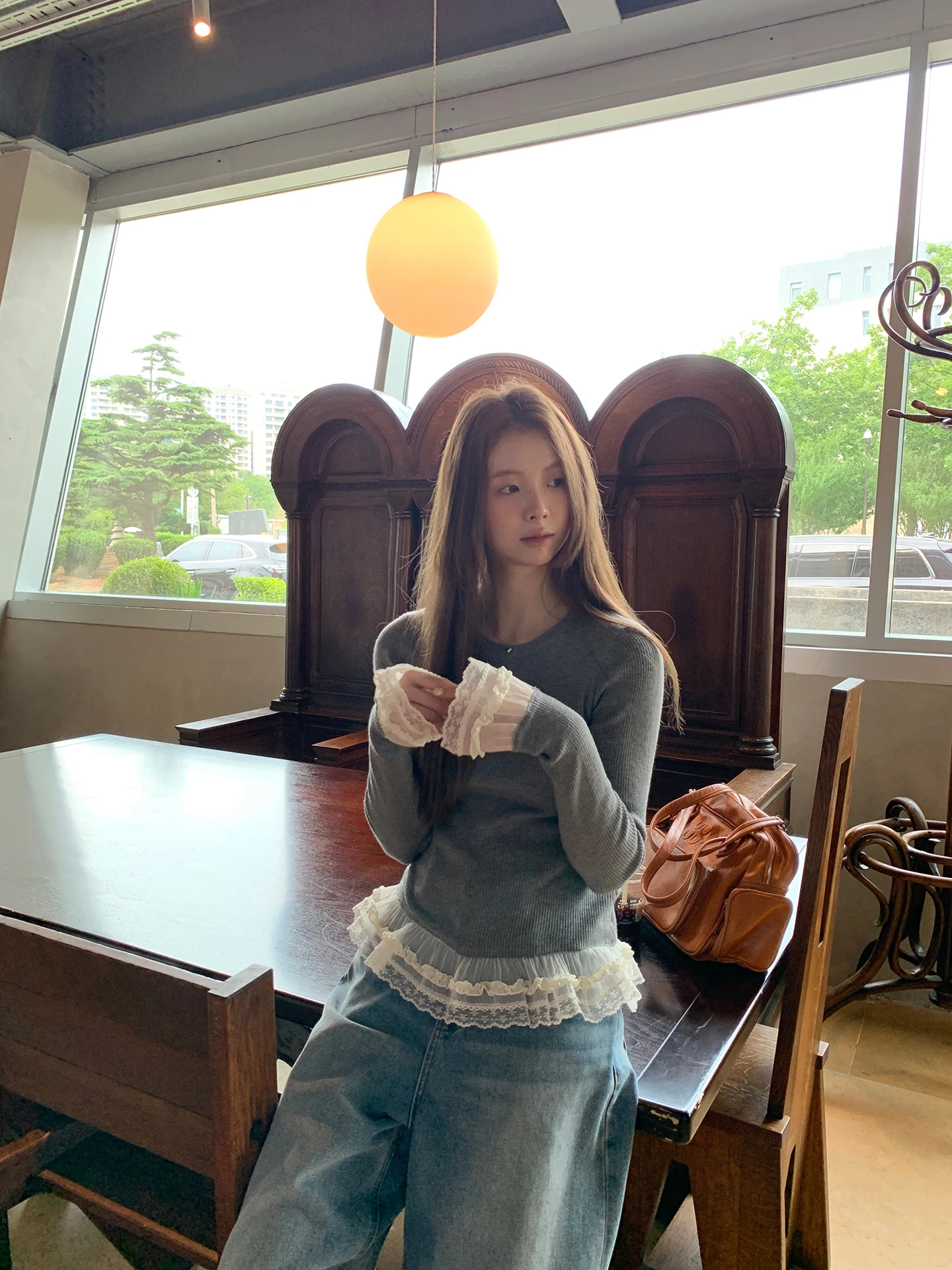 

Ele White Lace Knitwear Women's Slim Fit Sle Early Autumn Aosphere Sensation Commute Sle Long Sve Polyester Blend