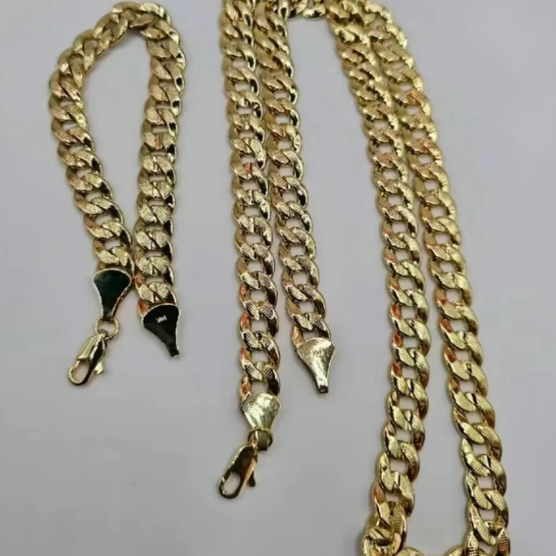 

Cuban Link Set Chain With 7-9 Inches Bracelet 14K Gold-Plated Pick 18"inches 20"inches 22"inches 24"inches or 26"inches Chains