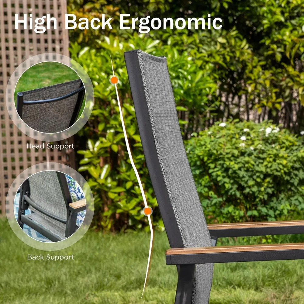 طقم طعام فناء 7 قطع، أثاث خارجي يتسع لـ 6 أشخاص، طقم أثاث معدني للفناء مع طاولة طعام 59 × 35.4 و6 ألومنيوم #5