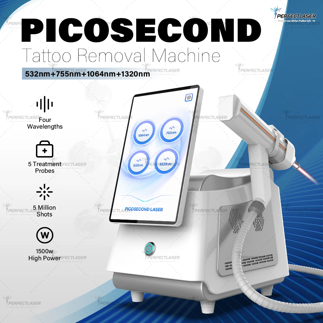 PerfectLaser Pikosekunden-Laser-Tattooentfernungsmaschine Nd Yag Q Switch 532 755 1064 1320 nm