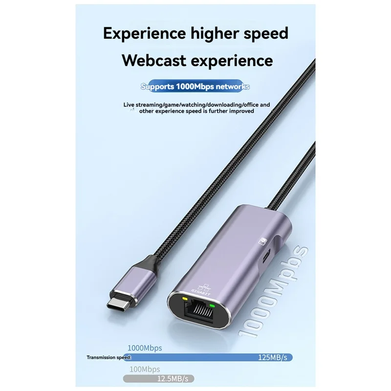 AA87 PD32 Typec-기가비트 네트워크 카드 화웨이 라이브 방송용 충전 기능이 있는 휴대폰 네트워크 케이블 변환기