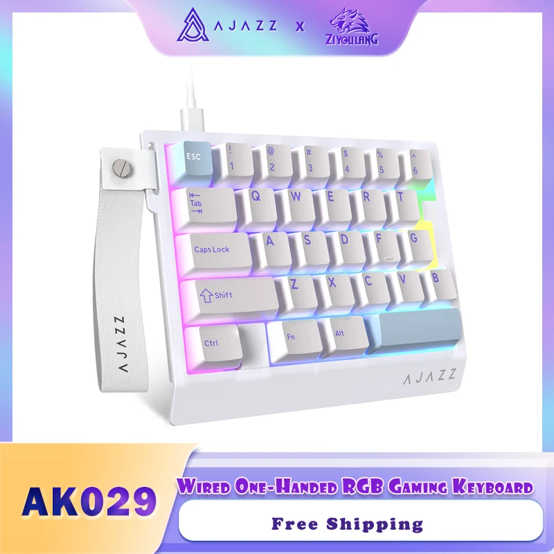 لوحة مفاتيح ألعاب RGB سلكية بيد واحدة من A.JAZZ AK029، تخطيط 29 مفتاحًا معدل بولينج مغناطيسي 8 كيلو هرتز، ميكانيكي مخصص من HotSwap #1