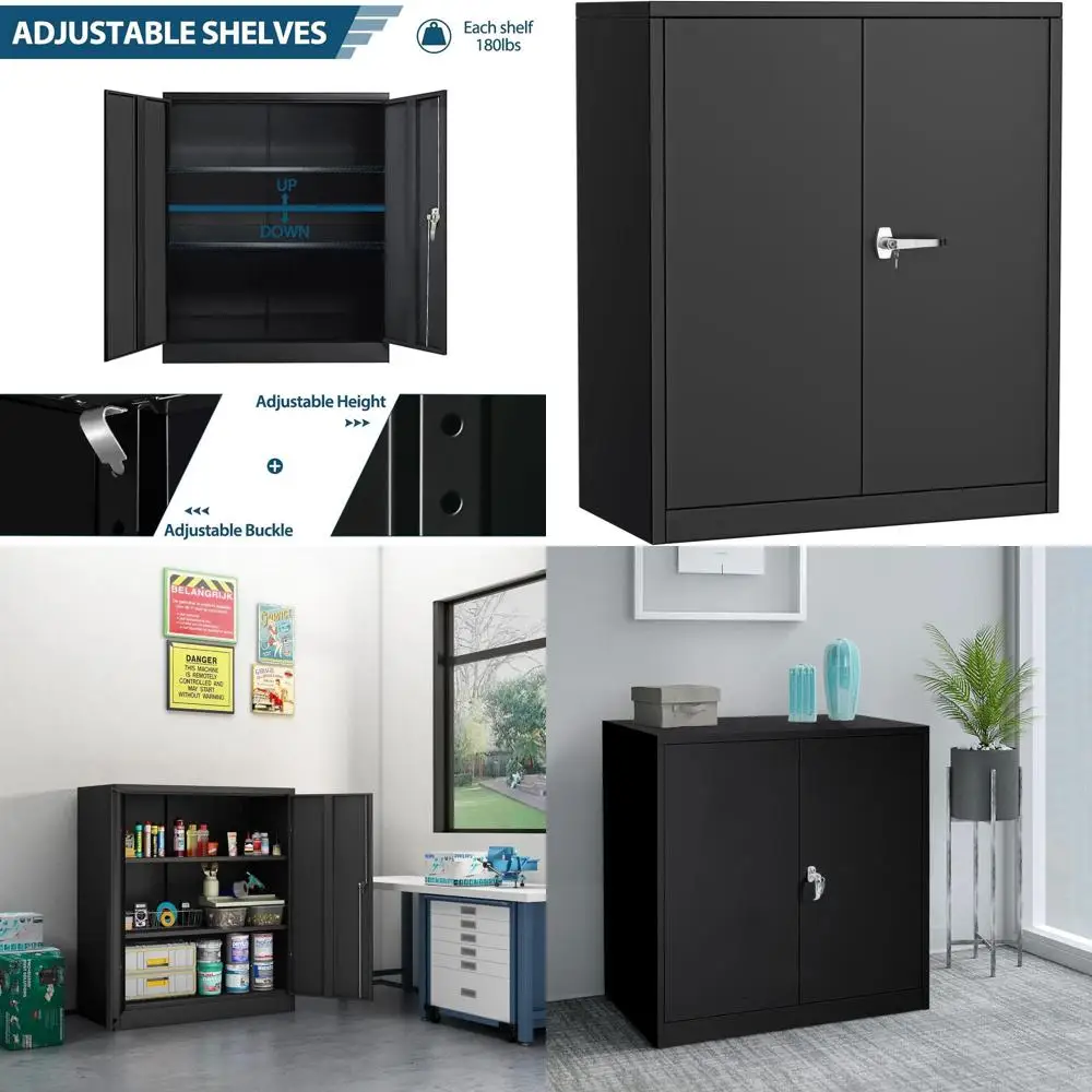 

Metal Storage Cabinet with Lock, 2 Adjustable Shelves, 36 for Home, Office, Garage, Laundry