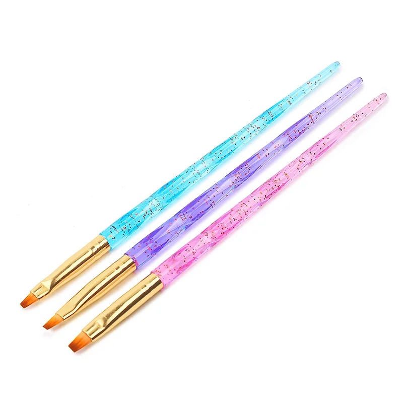 3-częściowy zestaw pędzli do manicure UV Gel Powder Dust Cuticle Acrylic Painting Pink Blue Handle Flat Pen Nail Art Tools