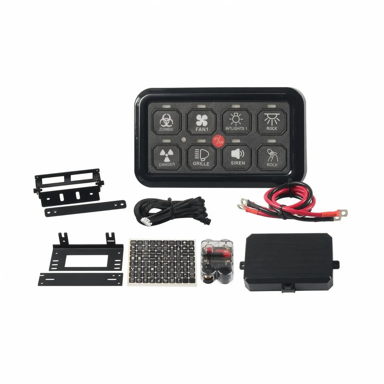 Universal Car Switch Panel Kit with Relay Module for Automotive Dash Control 8 Gang PP Black