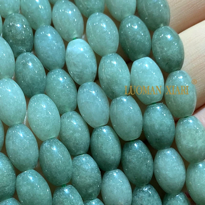 8x12MM Oval Natural Stone Green Burma Jades Chalcedony Loose Rice Spacer Beads for Jewelry Making DIY Bracelet Accessories